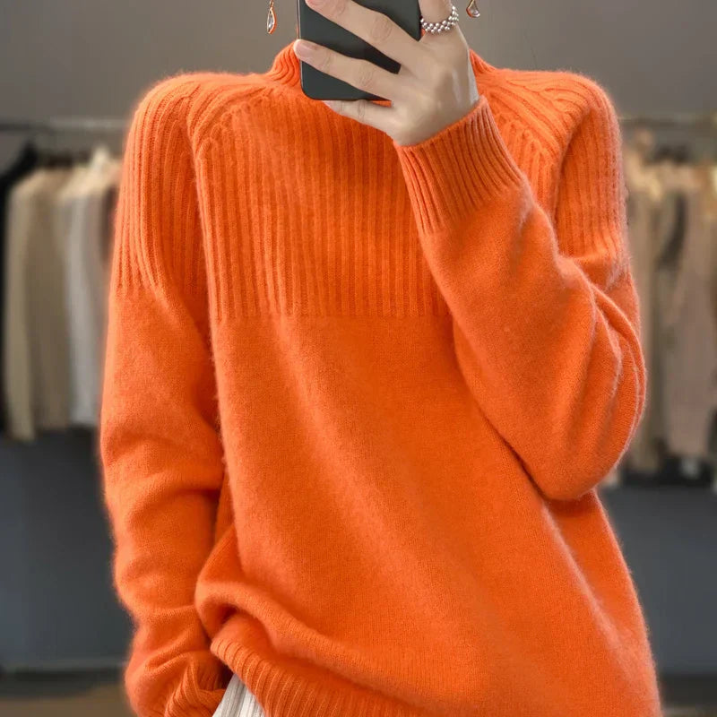 Lou Pull Femme Col Roulé – Tricot Doux à Maille Côtelée & Coupe Relax Élégante