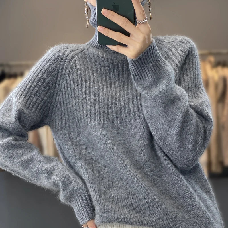 Lou Pull Femme Col Roulé – Tricot Doux à Maille Côtelée & Coupe Relax Élégante