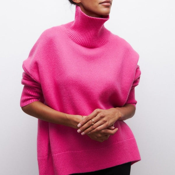 Jessica Pull Femme Hiver – Pull en Maille Douce avec Col Roulé et Coupe Ample Élégante