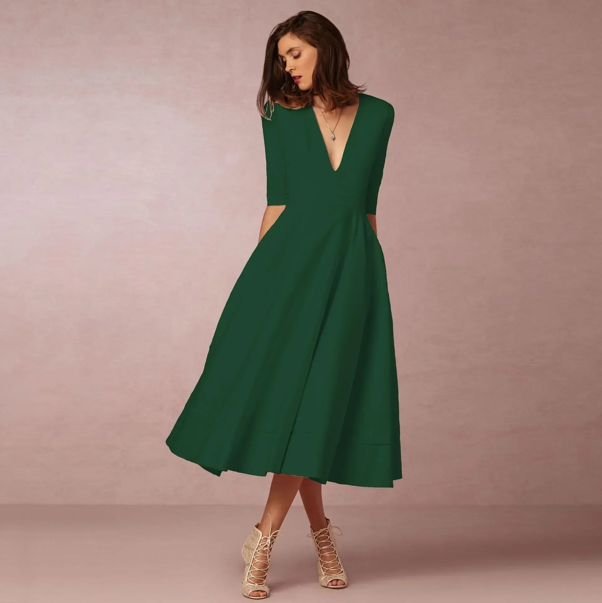Sophie Robe Midi Femme – Robe Cintrée en Coton avec Coupe Élégante et Confortable