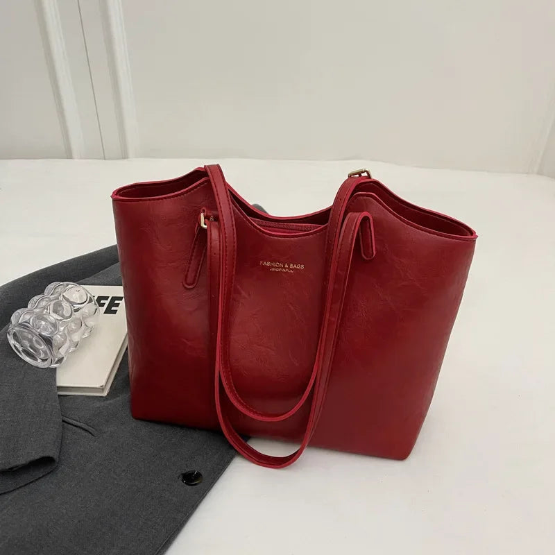 Valérie Sac Cabas Femme Vintage – Grand Sac en Cuir Végan avec Pendentif Amovible