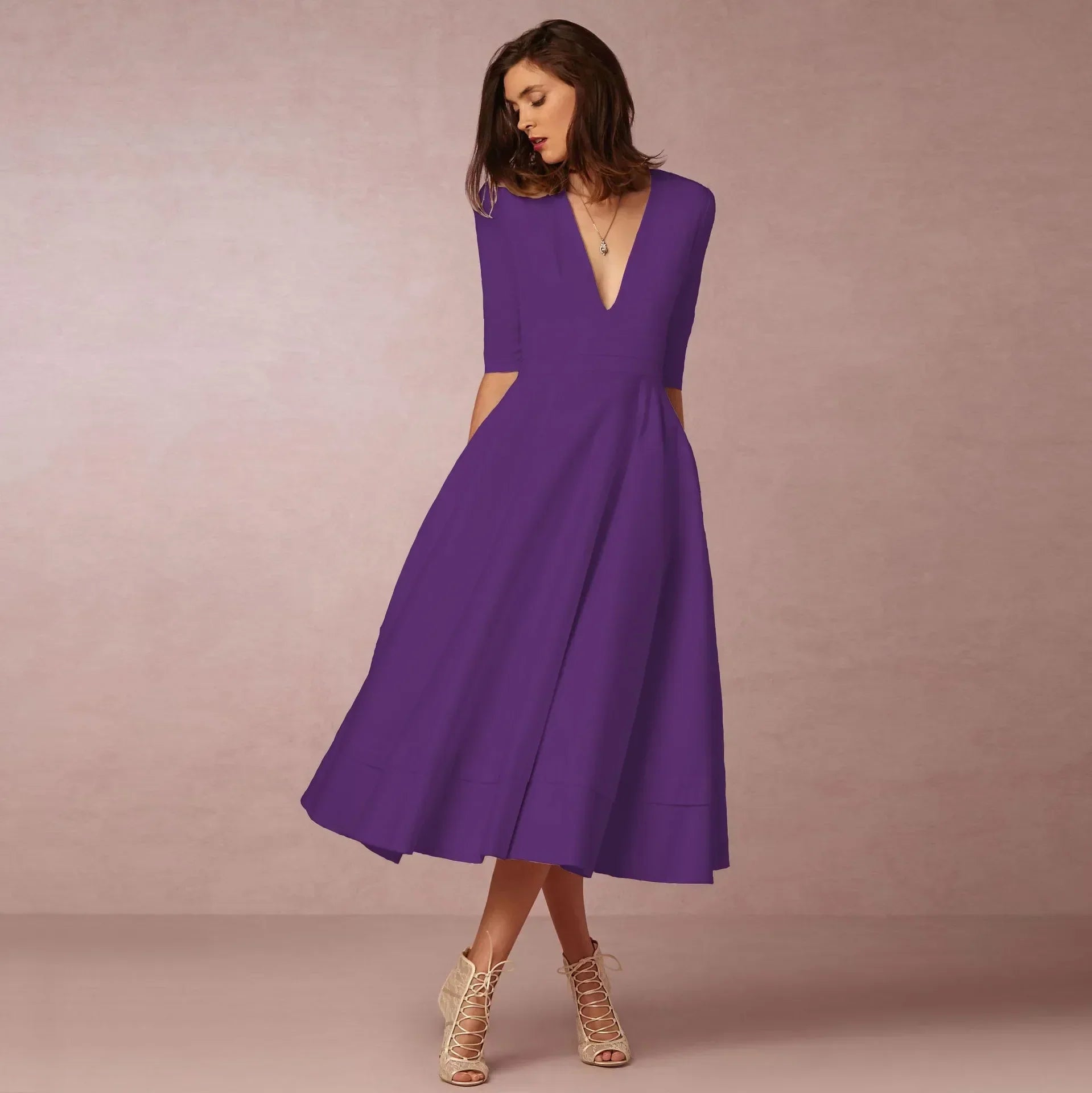 Sophie Robe Midi Femme – Robe Cintrée en Coton avec Coupe Élégante et Confortable