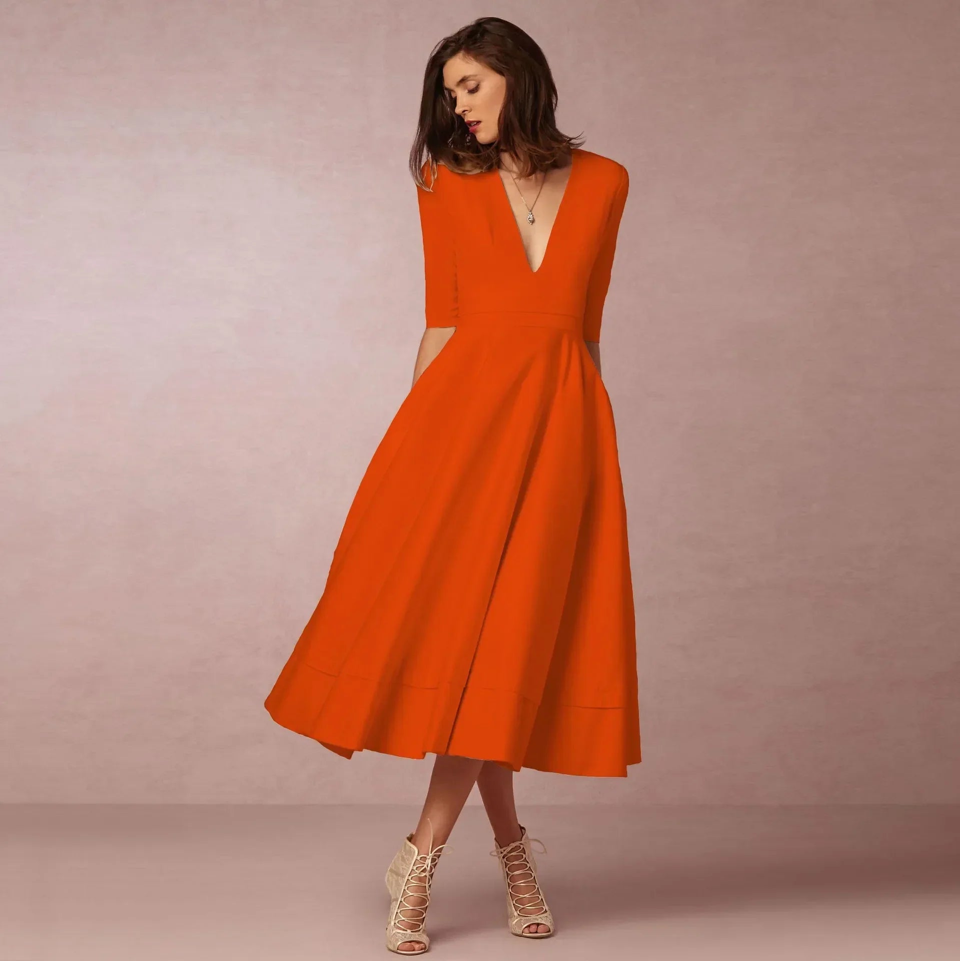 Sophie Robe Midi Femme – Robe Cintrée en Coton avec Coupe Élégante et Confortable