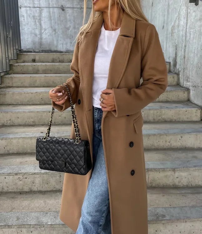Scarlett Manteau Femme en Laine – Manteau Long à Double Boutonnage avec Coupe Structurée Élégante