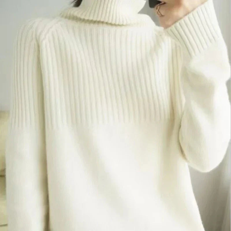 Lou Pull Femme Col Roulé – Tricot Doux à Maille Côtelée & Coupe Relax Élégante