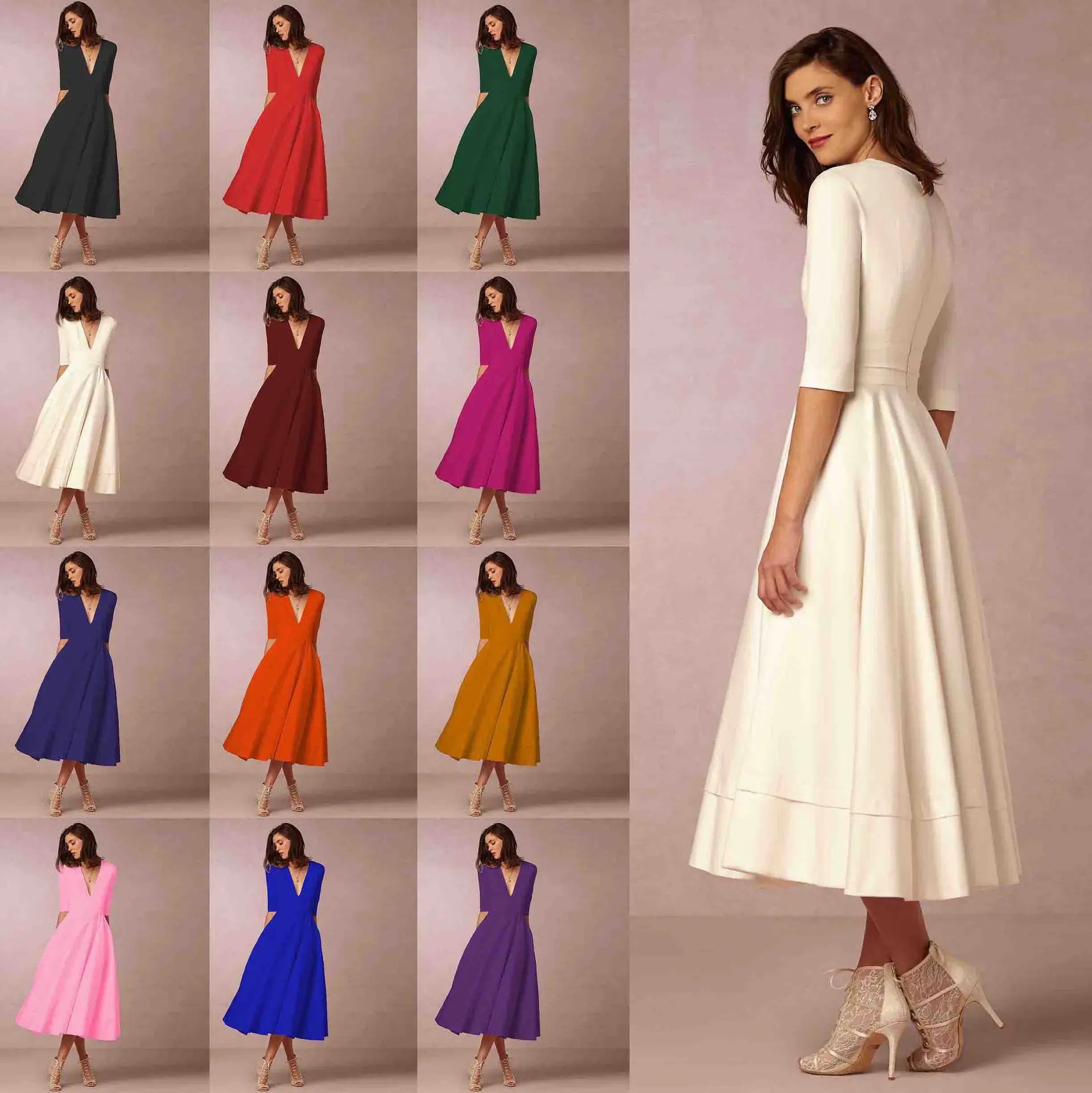 Sophie Robe Midi Femme – Robe Cintrée en Coton avec Coupe Élégante et Confortable