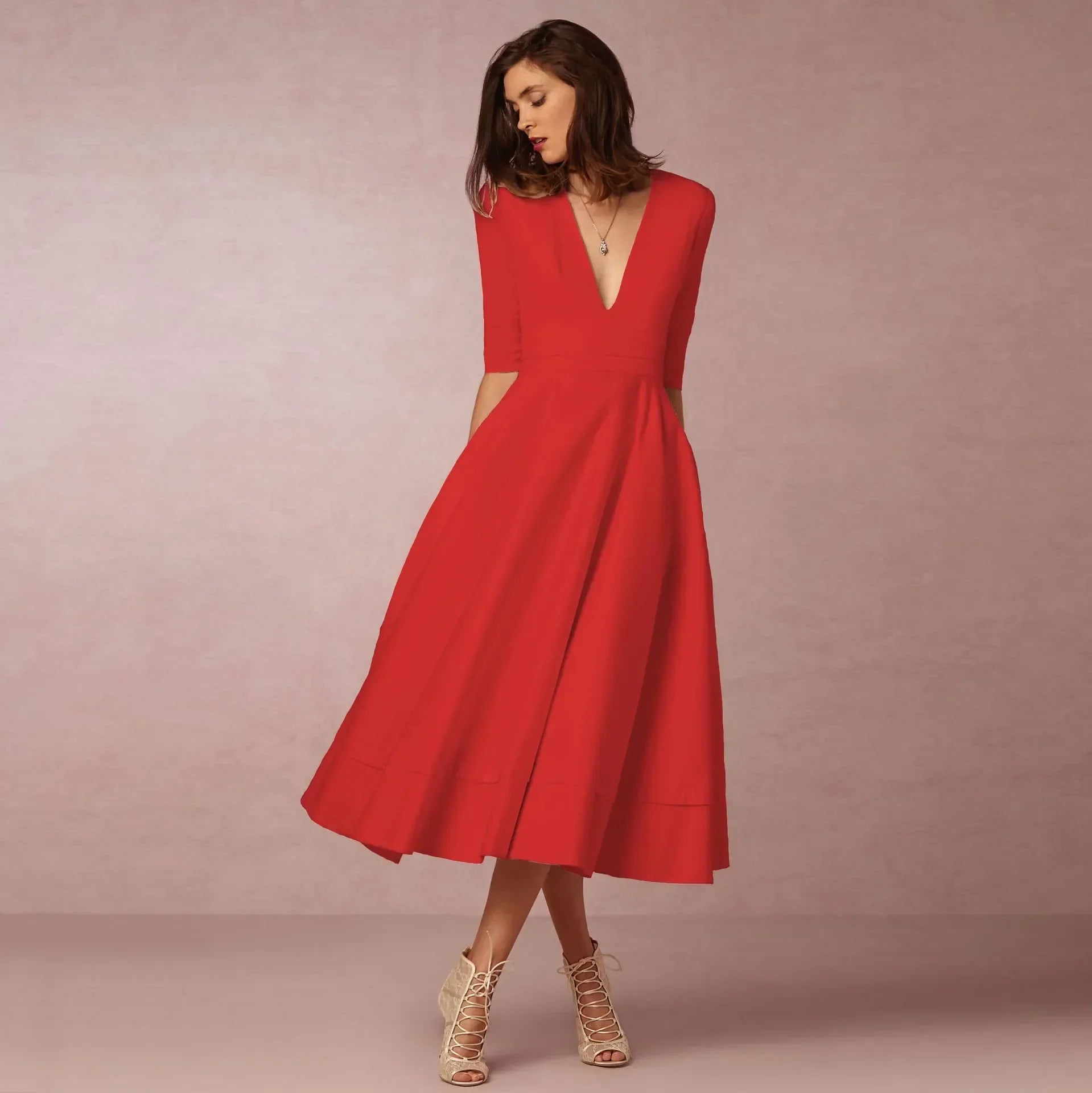 Sophie Robe Midi Femme – Robe Cintrée en Coton avec Coupe Élégante et Confortable