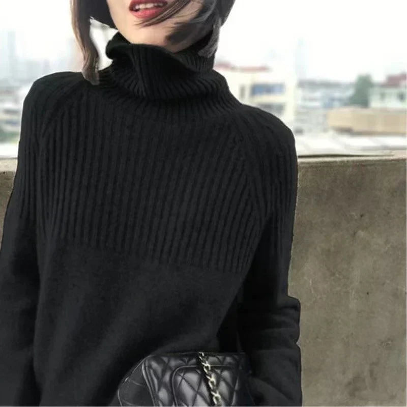 Lou Pull Femme Col Roulé – Tricot Doux à Maille Côtelée & Coupe Relax Élégante