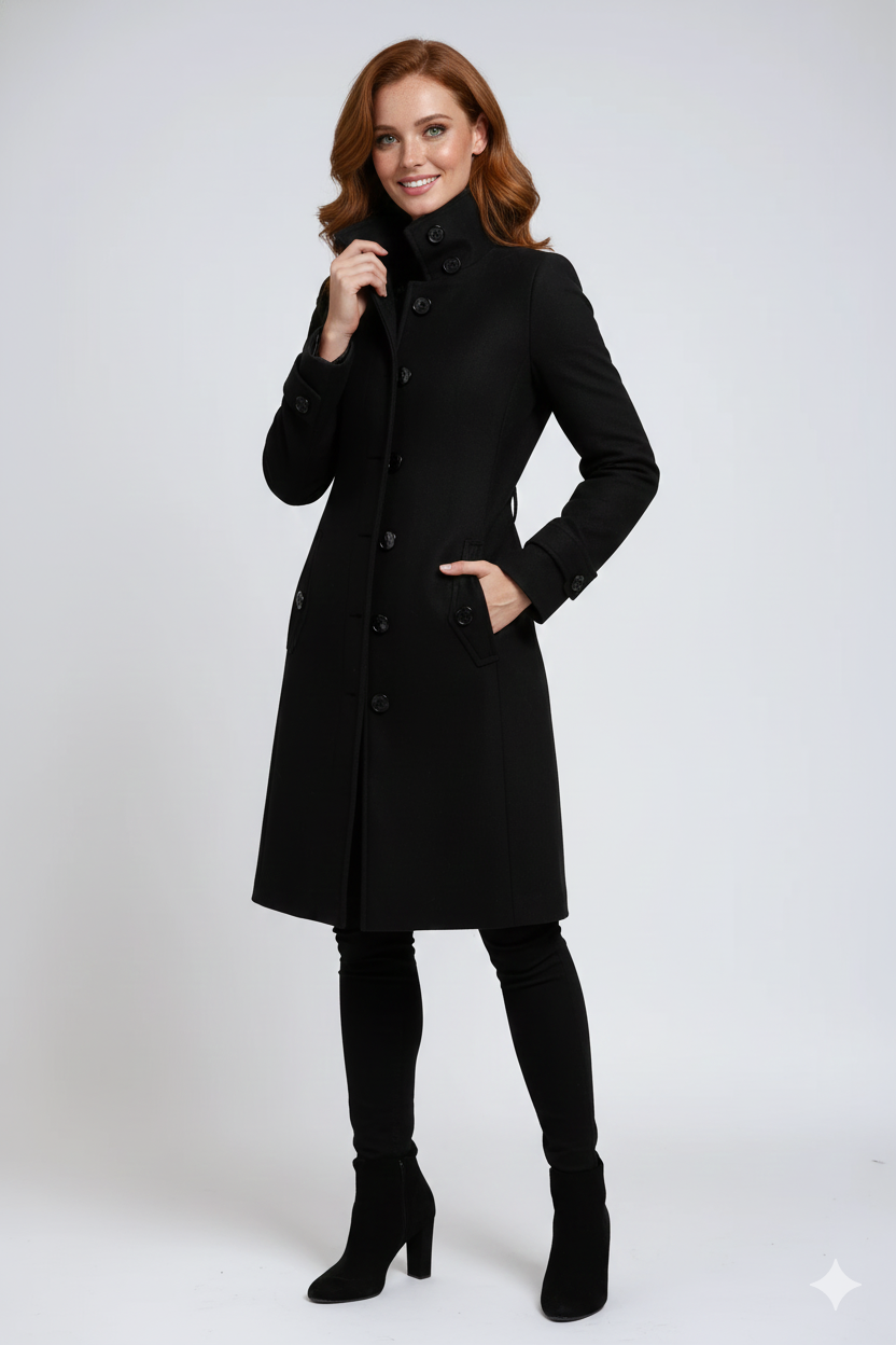 Evelisse Trench Femme d'Hiver – Manteau Élégant avec Col Montant et Coupe Cintrée Intemporelle