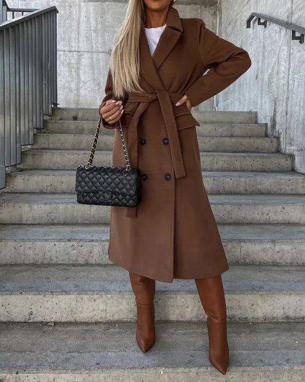 Victoria Manteau Long Femme – Trench Élégant avec Ceinture et Doublure Chaude pour l'Hiver
