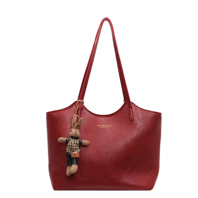 Valérie Sac Cabas Femme Vintage – Grand Sac en Cuir Végan avec Pendentif Amovible