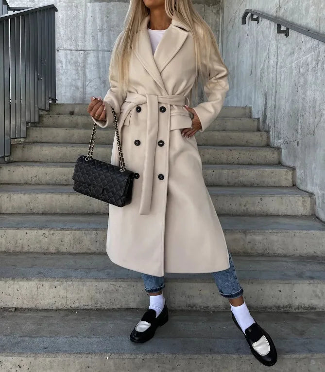 Victoria Manteau Long Femme – Trench Élégant avec Ceinture et Doublure Chaude pour l'Hiver