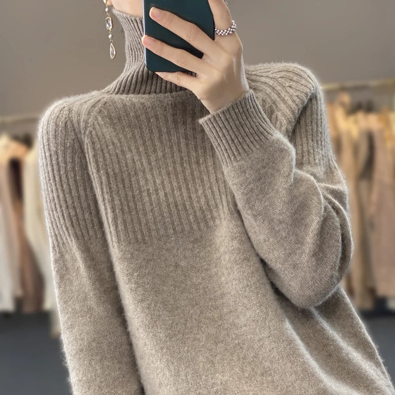 Lou Pull Femme Col Roulé – Tricot Doux à Maille Côtelée & Coupe Relax Élégante