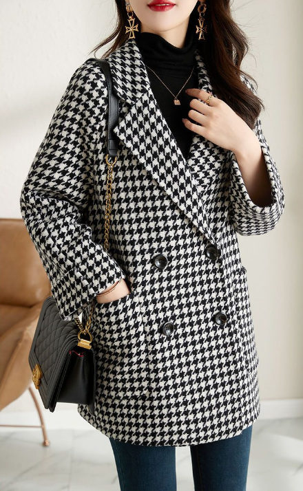 Chelsea Veste à Carreaux Femme – Manteau Oversize à Double Boutonnage au Charme Vintage