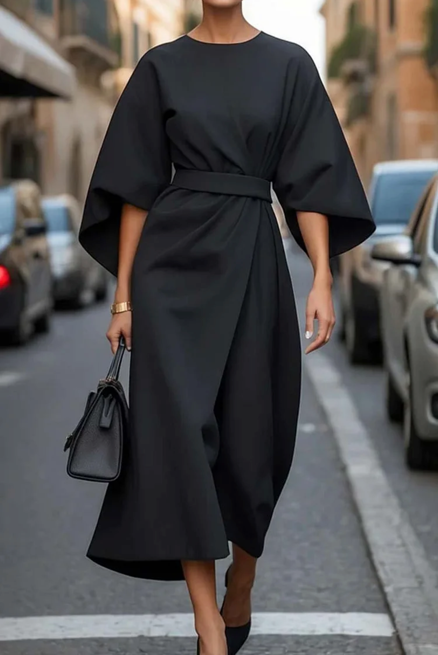 Valentina Robe Élégante Femme – Robe Cintrée avec Manches Lanternes et Taille Ajustable