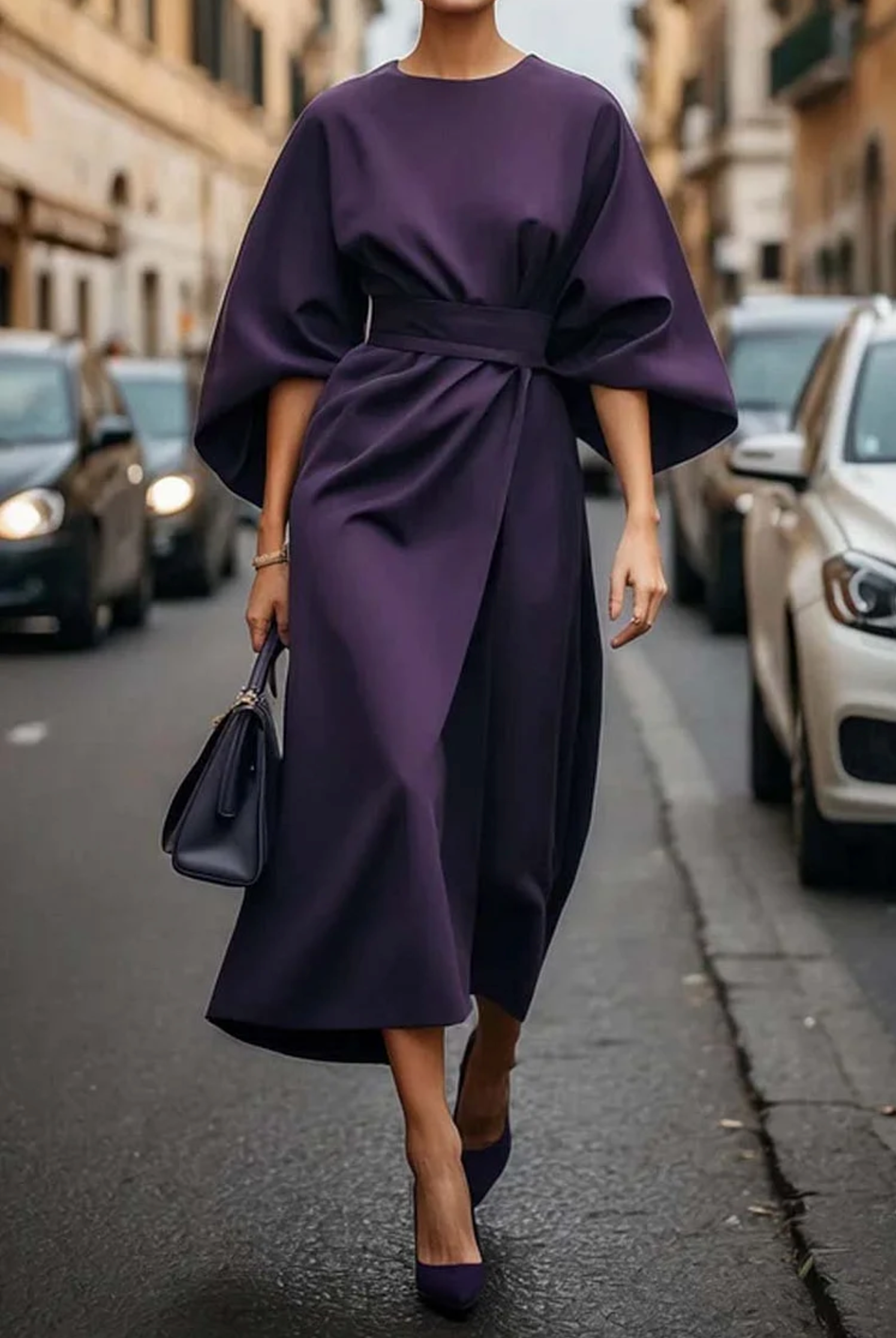 Valentina Robe Élégante Femme – Robe Cintrée avec Manches Lanternes et Taille Ajustable