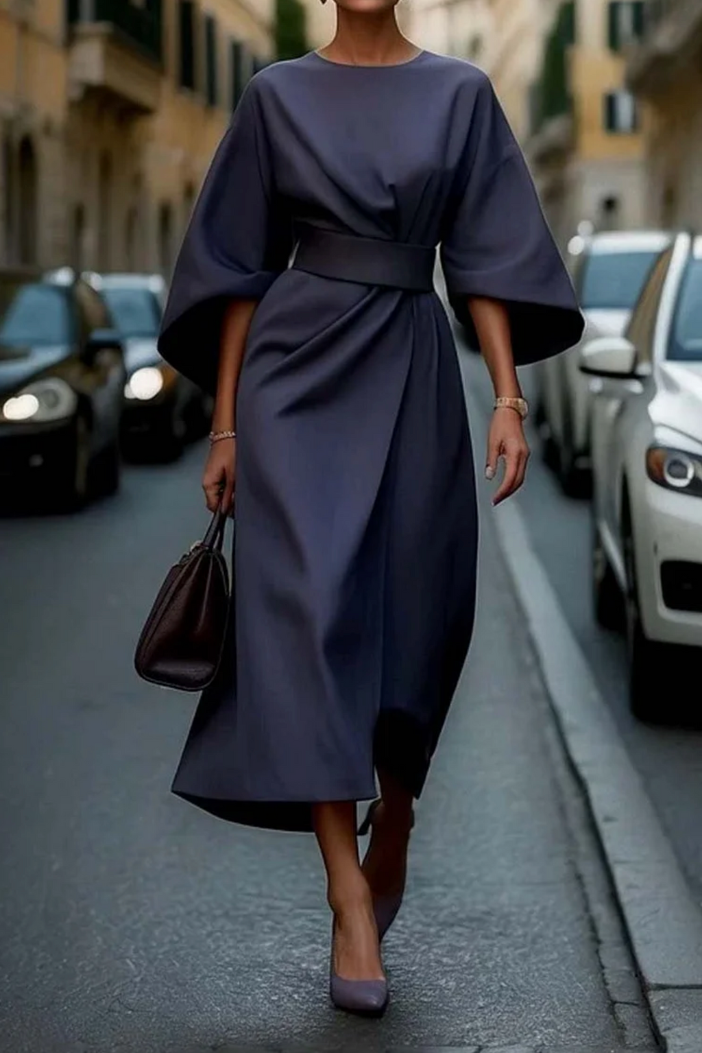 Valentina Robe Élégante Femme – Robe Cintrée avec Manches Lanternes et Taille Ajustable