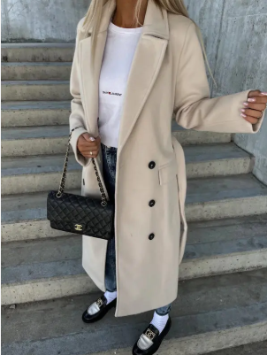Victoria Manteau Long Femme – Trench Élégant avec Ceinture et Doublure Chaude pour l'Hiver