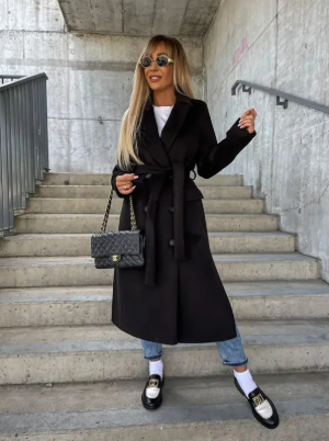 Victoria Manteau Long Femme – Trench Élégant avec Ceinture et Doublure Chaude pour l'Hiver