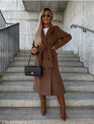 Victoria Manteau Long Femme – Trench Élégant avec Ceinture et Doublure Chaude pour l'Hiver