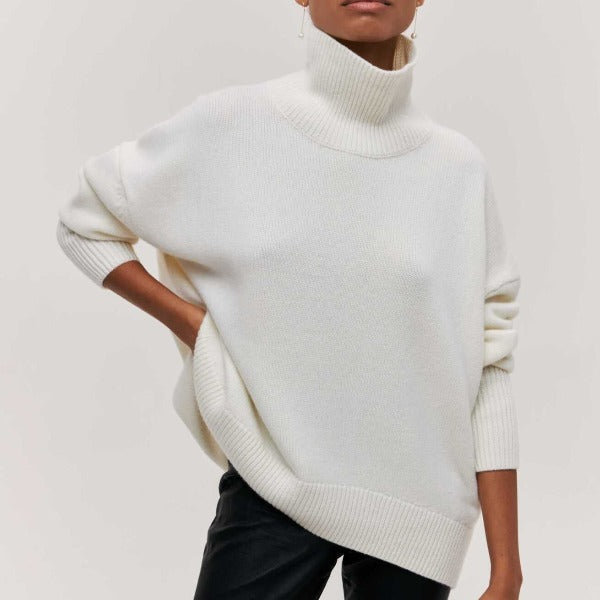 Jessica Pull Femme Hiver – Pull en Maille Douce avec Col Roulé et Coupe Ample Élégante