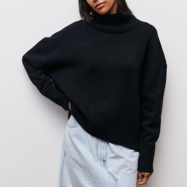 Jessica Pull Femme Hiver – Pull en Maille Douce avec Col Roulé et Coupe Ample Élégante
