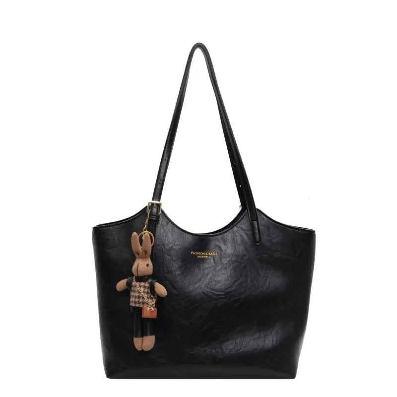 Valérie Sac Cabas Femme Vintage – Grand Sac en Cuir Végan avec Pendentif Amovible