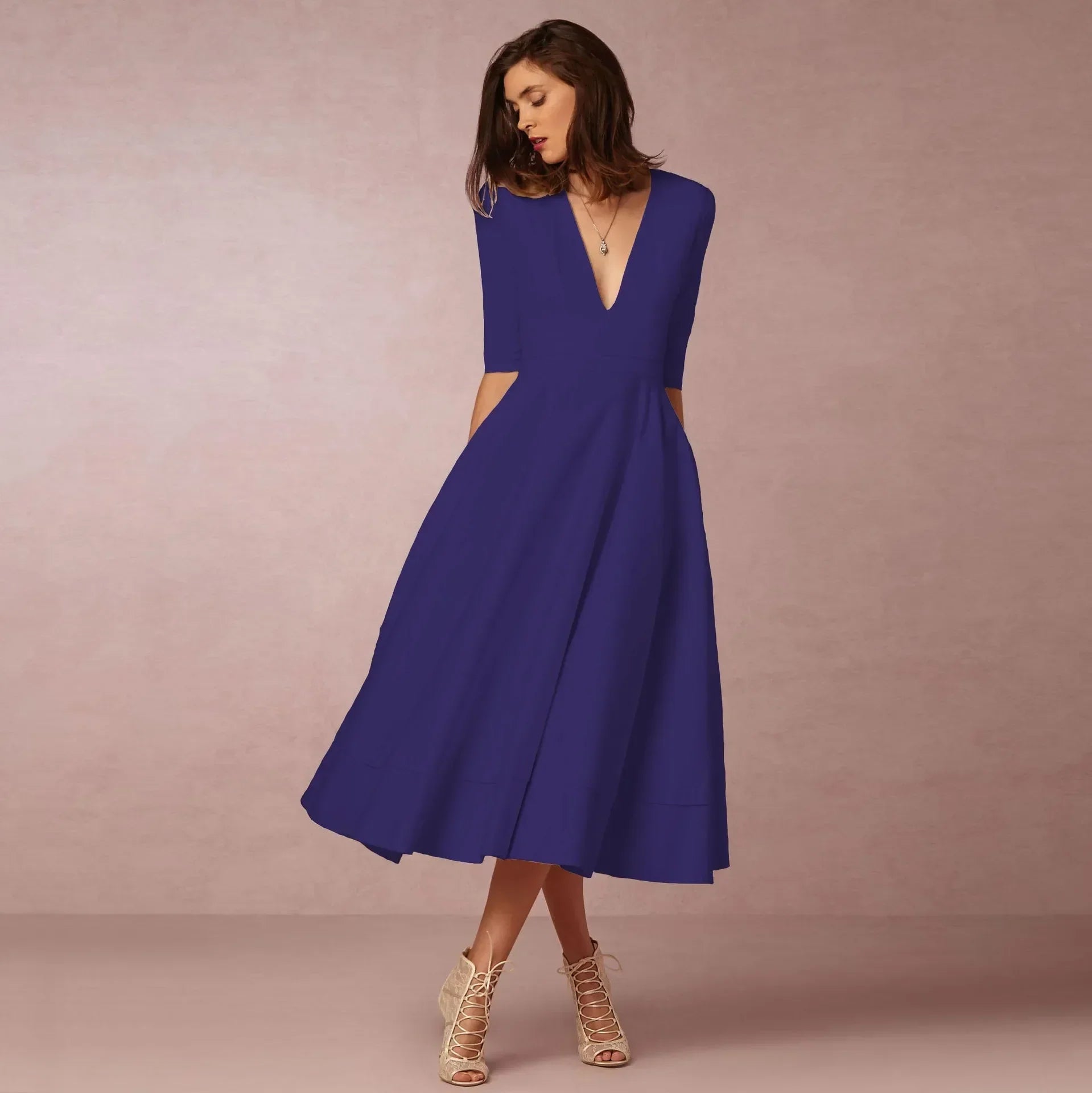 Sophie Robe Midi Femme – Robe Cintrée en Coton avec Coupe Élégante et Confortable