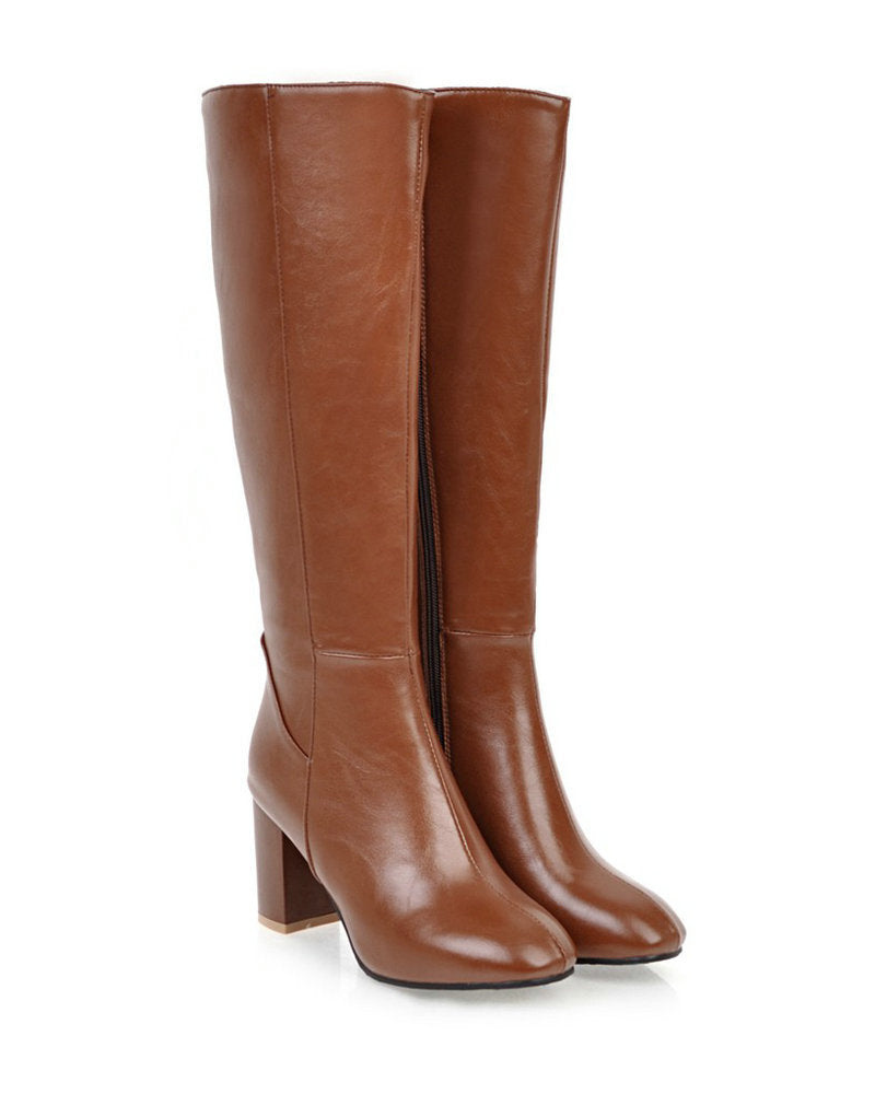 Avery Bottes Femme – Bottes Hautes à Talon Bloc avec Zip Latéral et Style Élégant