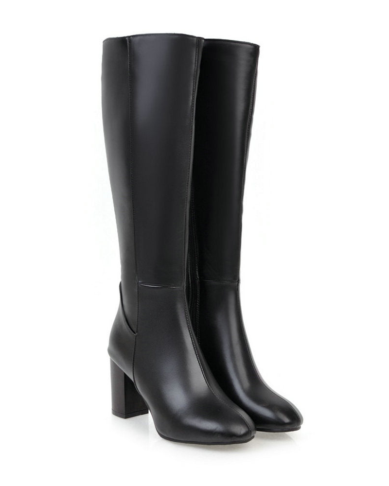 Avery Bottes Femme – Bottes Hautes à Talon Bloc avec Zip Latéral et Style Élégant