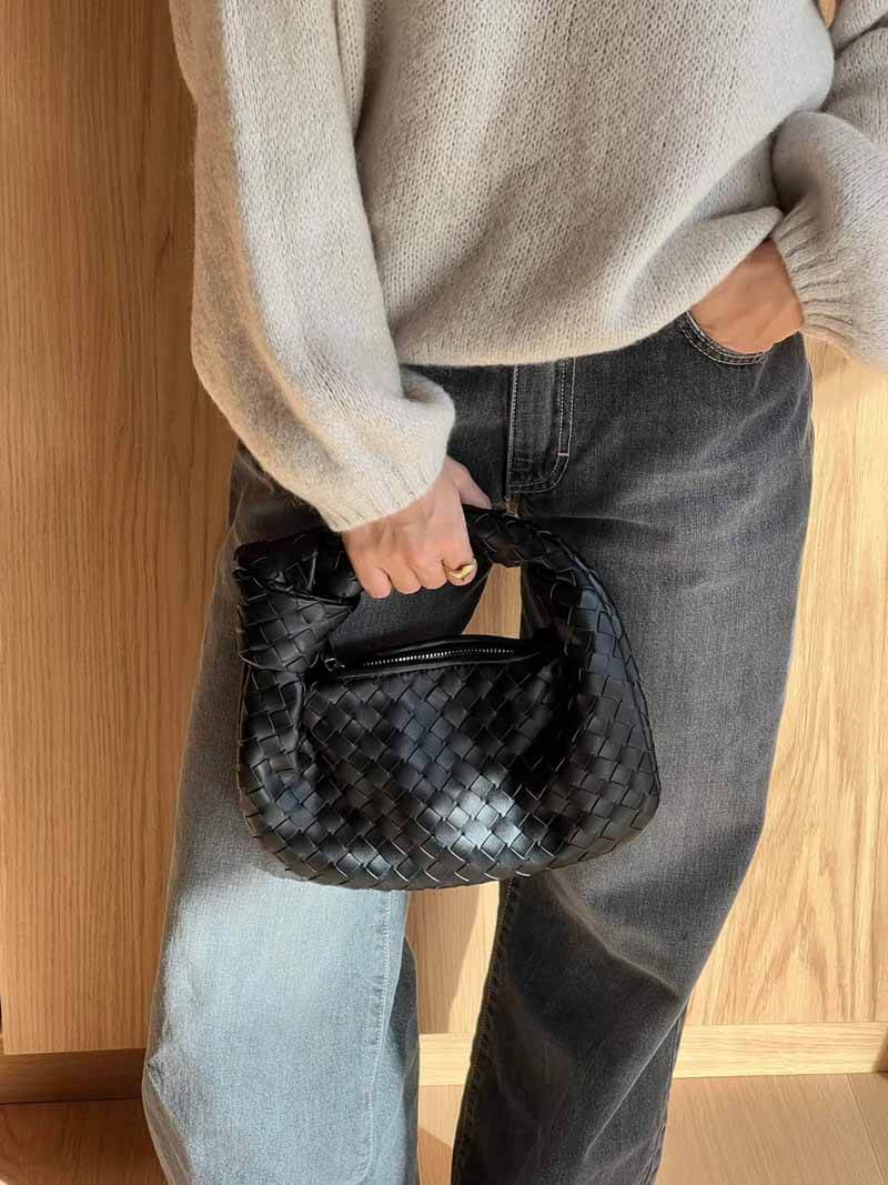 Olivia Sac Mini Tressé Femme – Sac Élégant Effet Métallisé avec Design Tissé Moderne