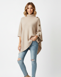 Women's Louise Wool Poncho – Oversized Poncho with High Collar & Elegant Asymmetrical Cut