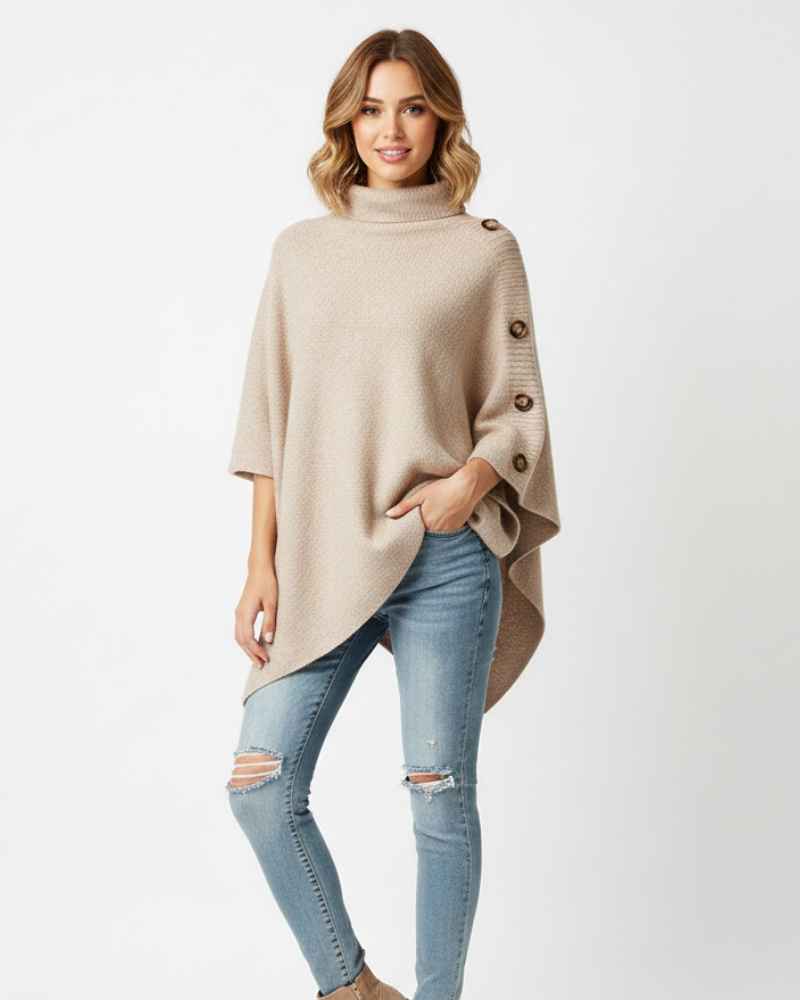 Louise Poncho Femme en Laine – Poncho Oversize à Col Haut & Coupe Asymétrique Élégante