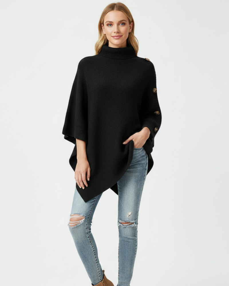 Louise Poncho Femme en Laine – Poncho Oversize à Col Haut & Coupe Asymétrique Élégante