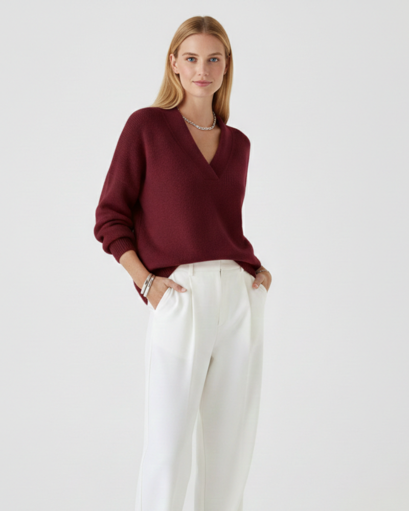 Jersey Sophie Mujer Cuello de Pico – Punto Suave, Corte Holgado y Estilo Elegante para Otoño/Invierno