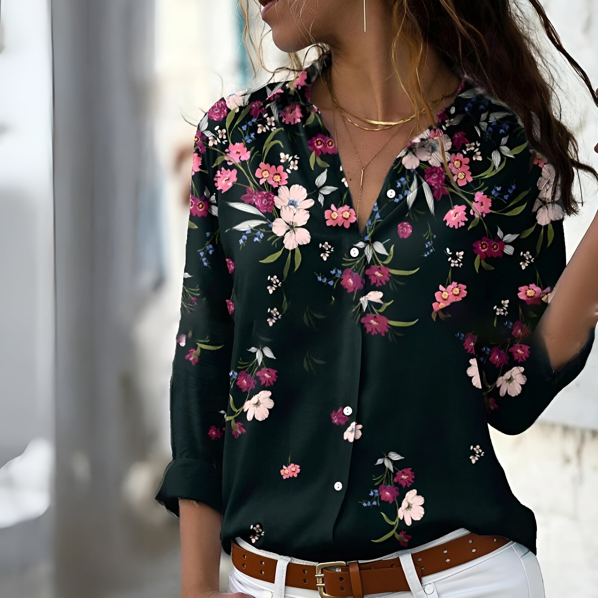 Séréna Blouse Femme – Blouse Fluide à Imprimé Élégant avec Coupe Ample & Tissu Respirant