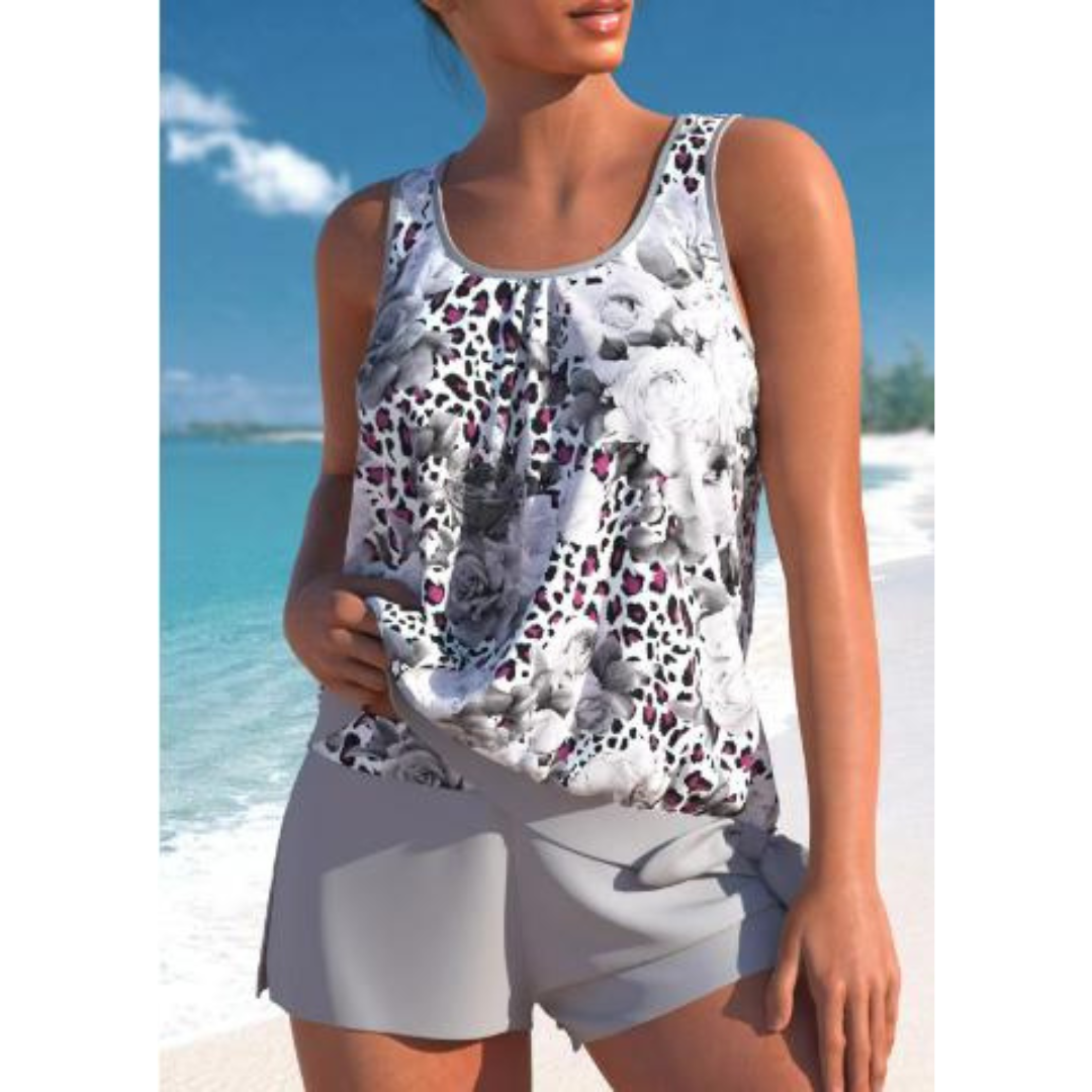 Ashley Tankini Femme – Maillot de Bain Fleuri Deux Pièces avec Short & Coupe Sans Manches Confortable
