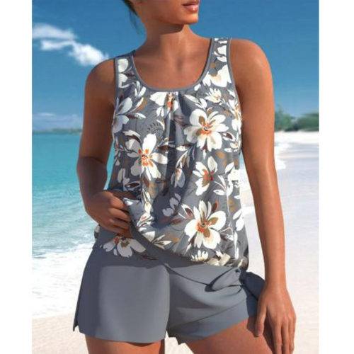 Ashley Women's Tankini – Two-Piece Floral Swimsuit with Shorts & Comfortable Sleeveless Cut