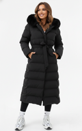 Isabelle Manteau Long d'Hiver Femme – Doudoune Élégante avec Col en Fausse Fourrure et Ceinture Ajustable