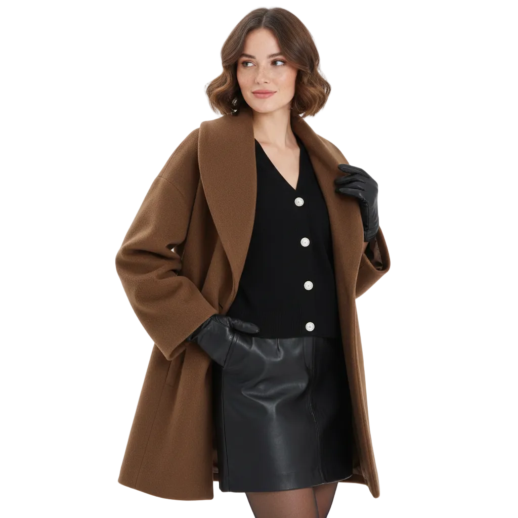 Thaelia Manteau Oversize Femme – Manteau Long Élégant avec Revers Larges et Coupe Fluide