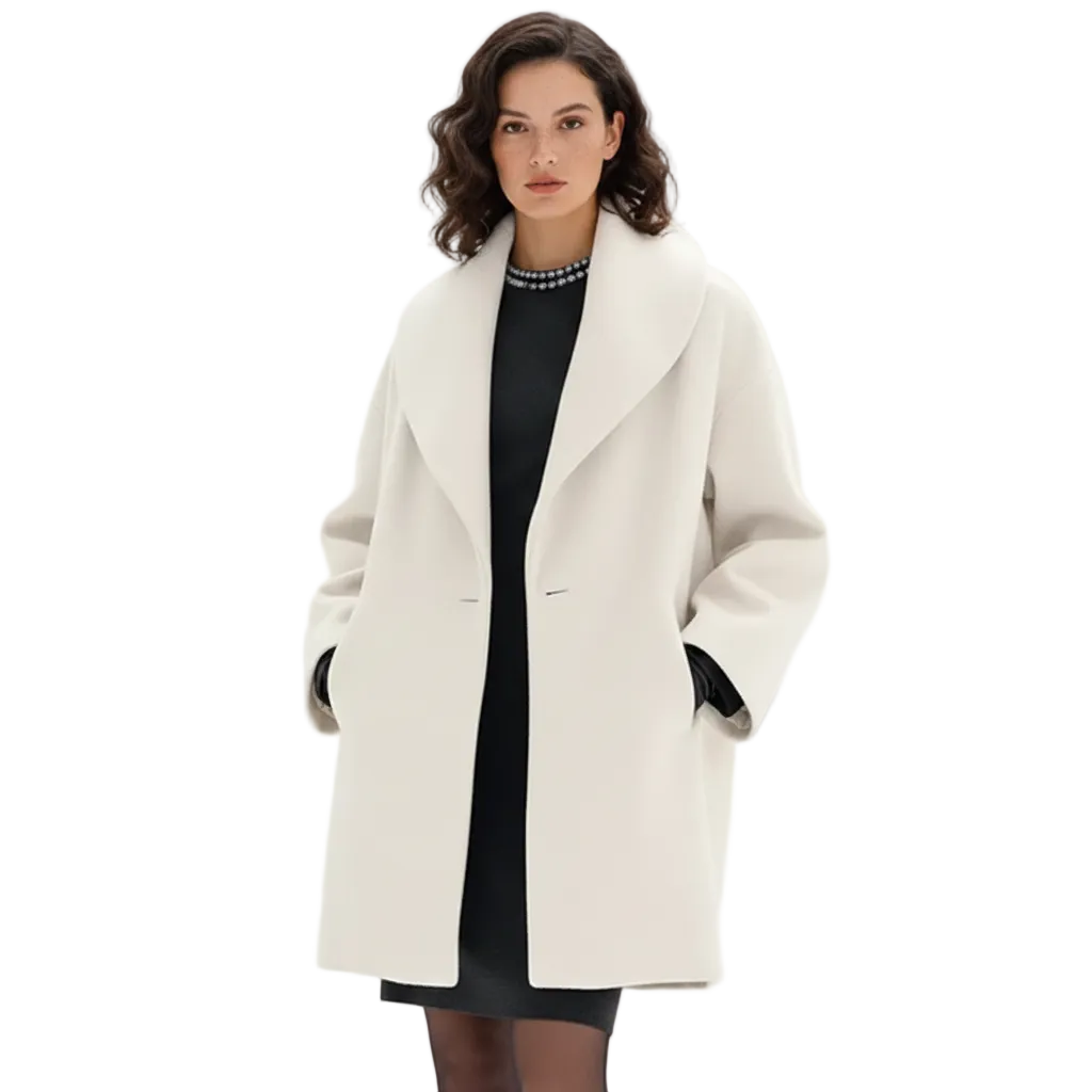 Thaelia Manteau Oversize Femme – Manteau Long Élégant avec Revers Larges et Coupe Fluide