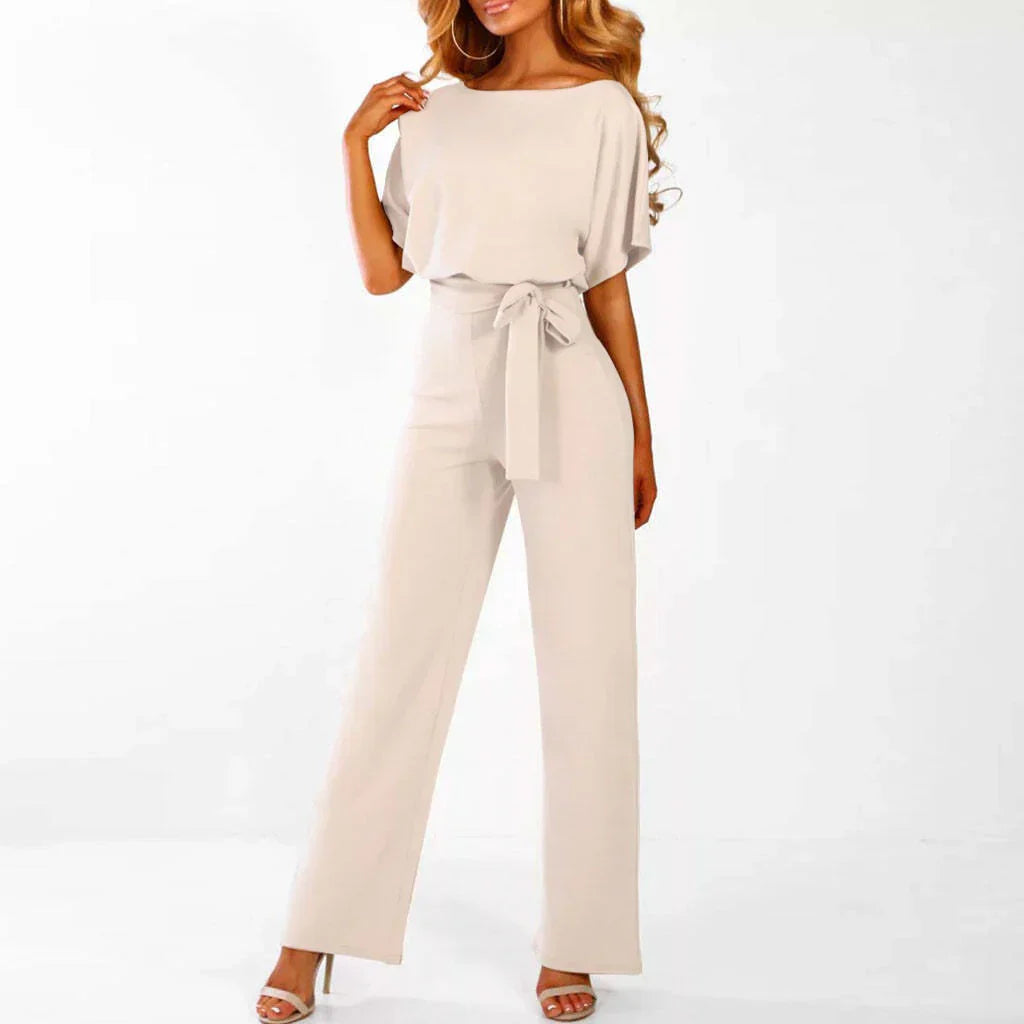 Natalie Combinaison Femme – Combinaison Élégante à Jambes Larges avec Ceinture à Nouer