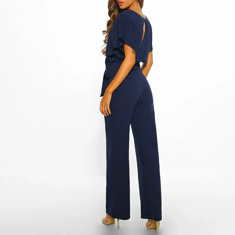 Natalie Combinaison Femme – Combinaison Élégante à Jambes Larges avec Ceinture à Nouer