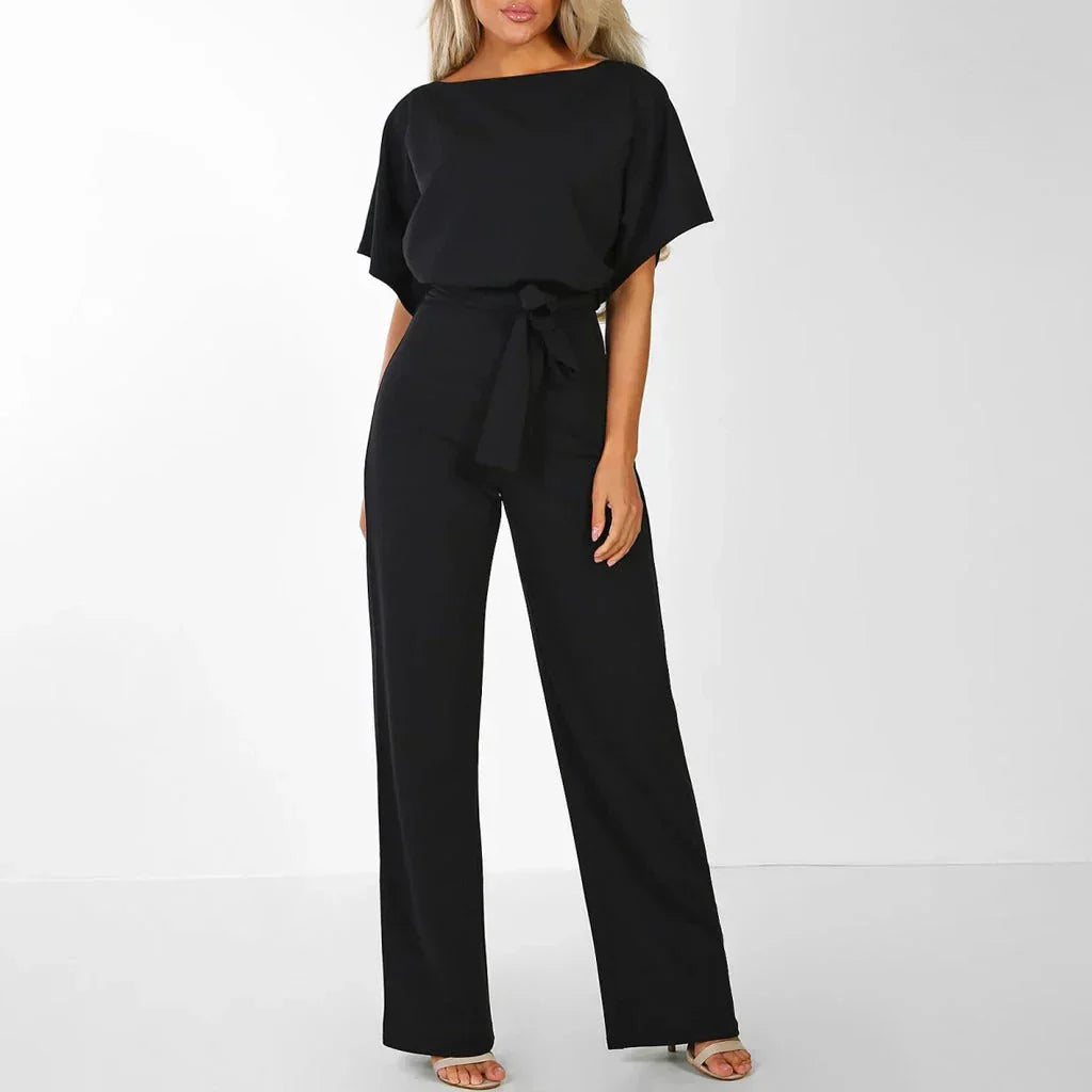 Natalie Combinaison Femme – Combinaison Élégante à Jambes Larges avec Ceinture à Nouer