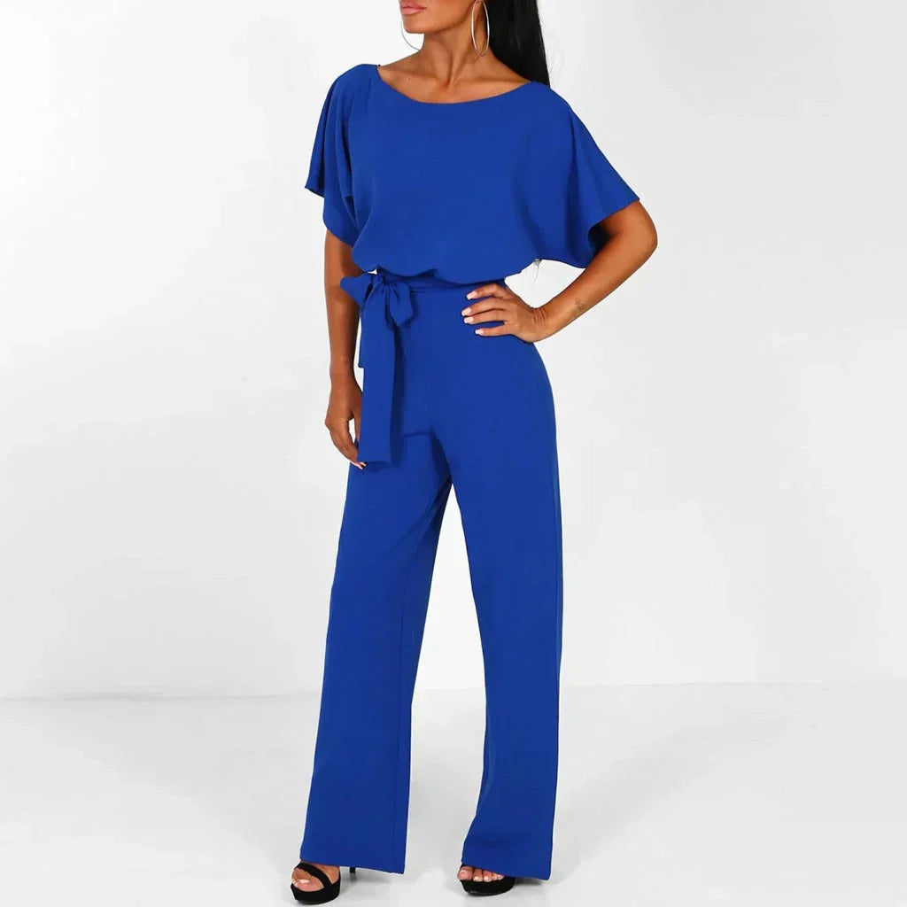 Natalie Combinaison Femme – Combinaison Élégante à Jambes Larges avec Ceinture à Nouer