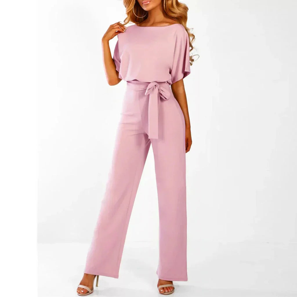 Natalie Combinaison Femme – Combinaison Élégante à Jambes Larges avec Ceinture à Nouer