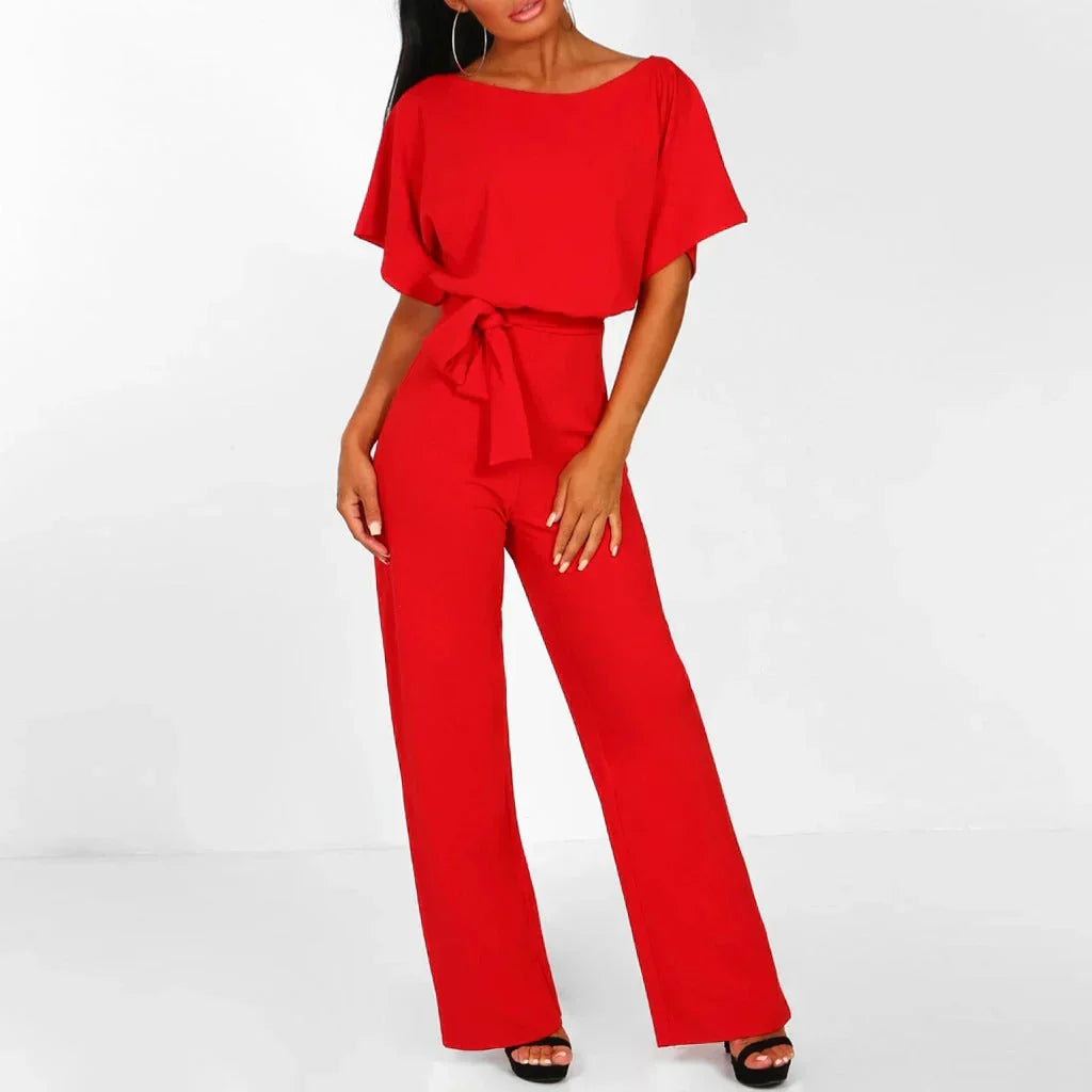 Natalie Combinaison Femme – Combinaison Élégante à Jambes Larges avec Ceinture à Nouer