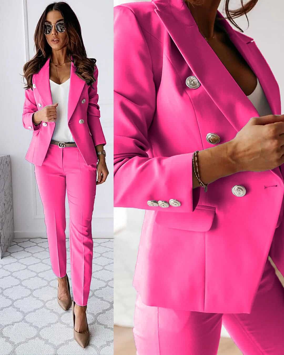 Natalia Tailleur Femme – Ensemble Élégant avec Blazer Structuré et Pantalon Ajusté