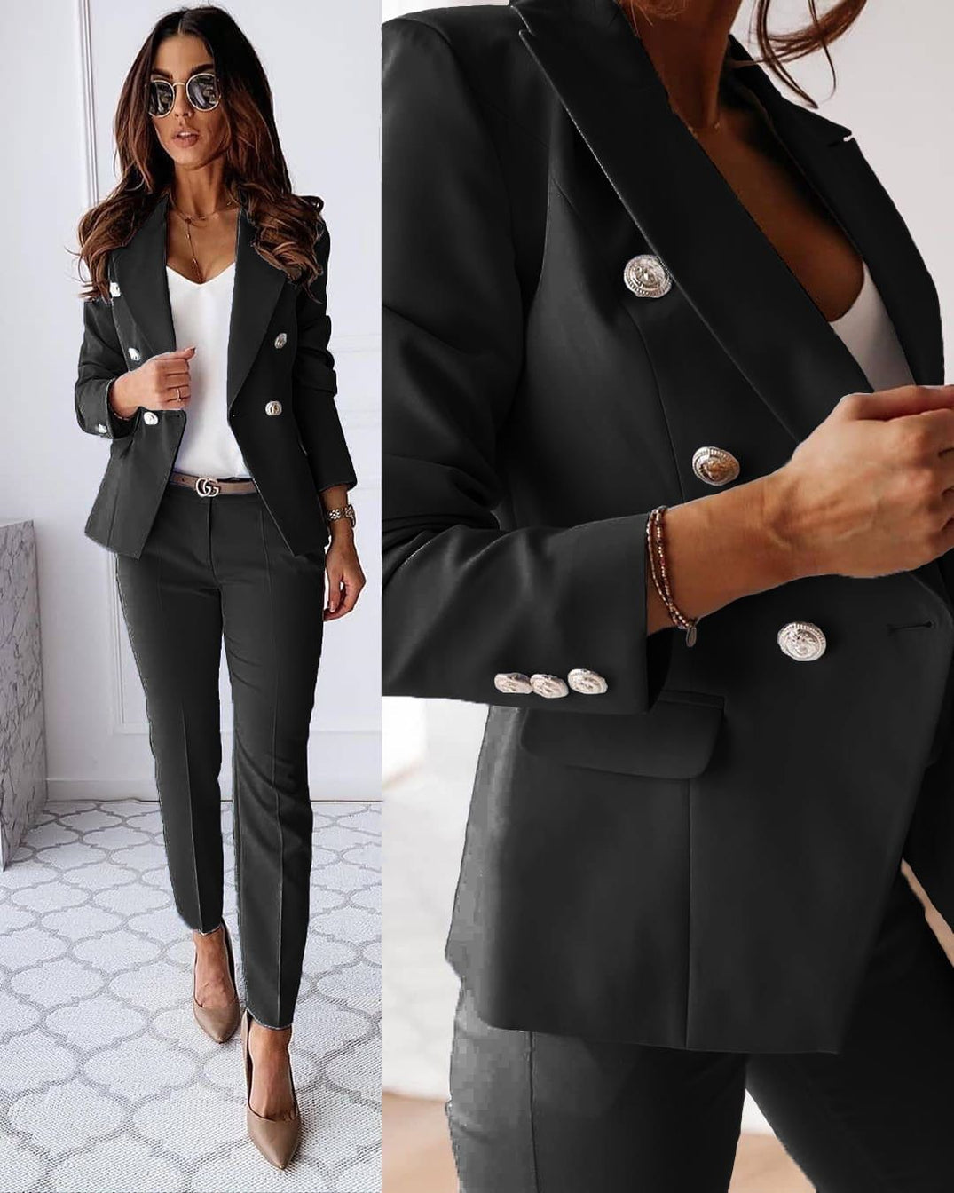 Natalia Tailleur Femme – Ensemble Élégant avec Blazer Structuré et Pantalon Ajusté
