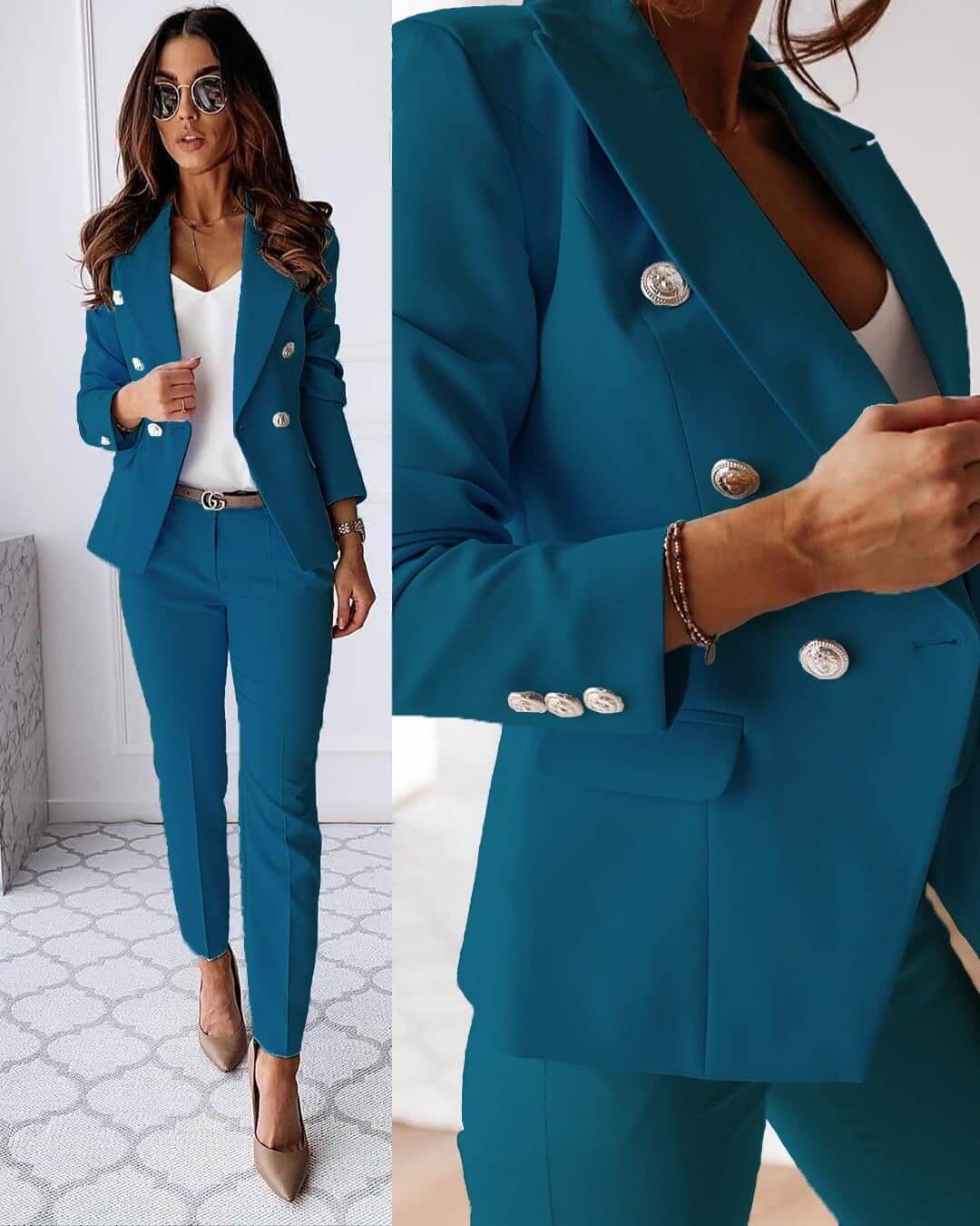 Natalia Tailleur Femme – Ensemble Élégant avec Blazer Structuré et Pantalon Ajusté